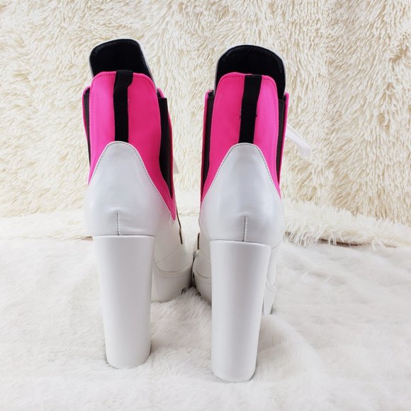 4" Heel Chunky Platform Ankle Boots White Pink - Picture 5 of 9